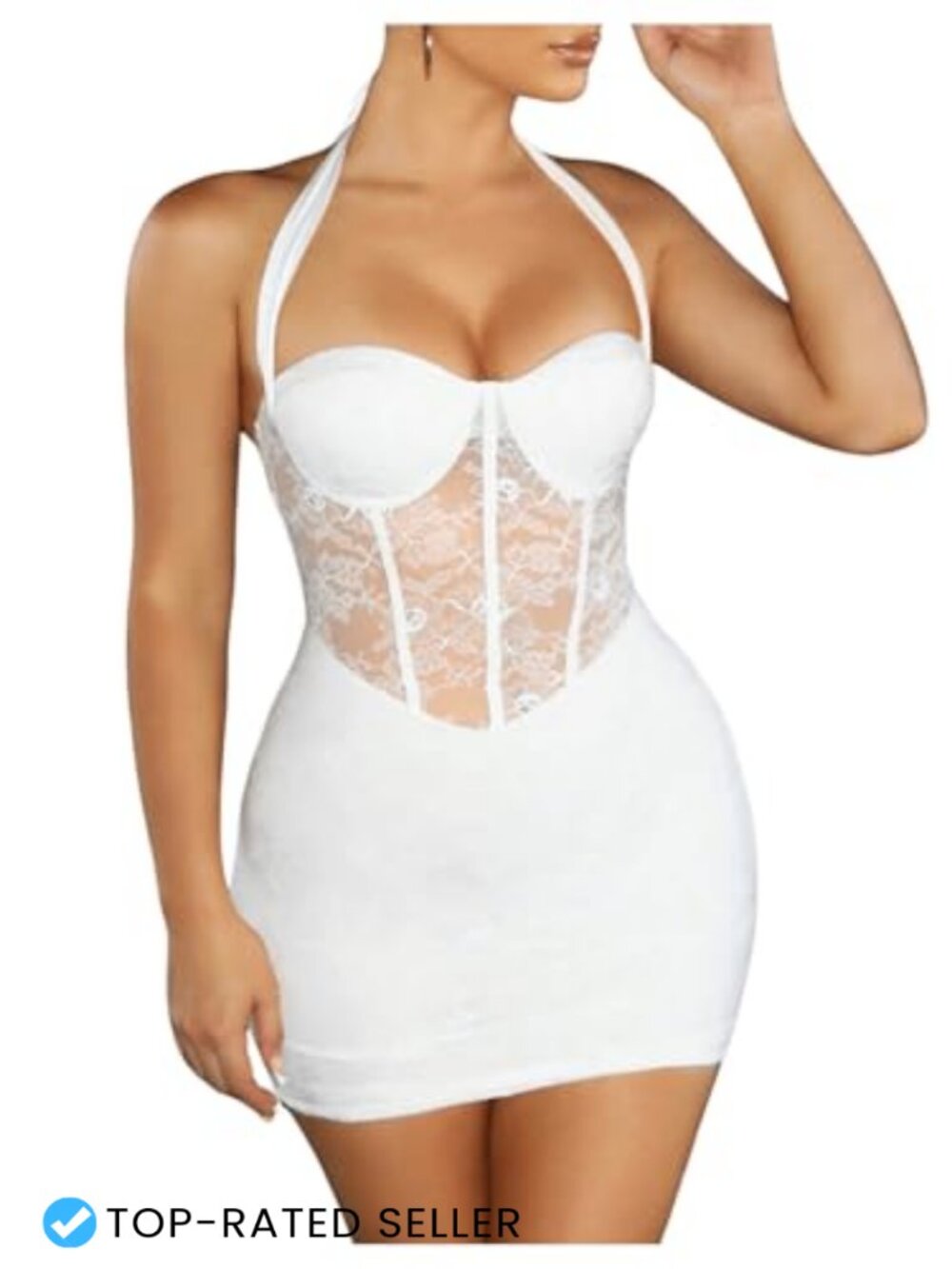 Lace Halter Bodycon Mini Dress Sleeveless Tie Back Club Party